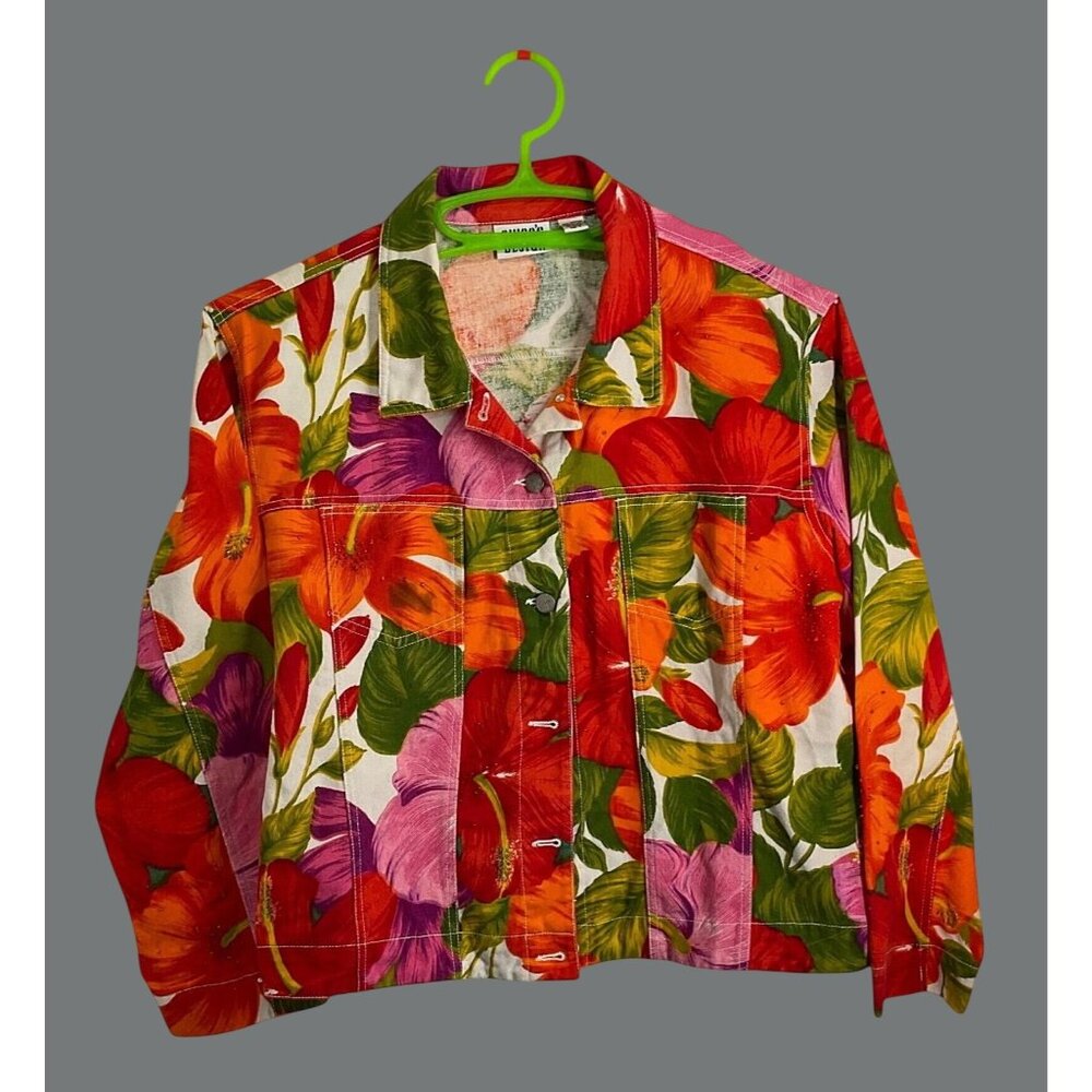 Chicos Design Floral Cotton Jacket Size 3 (XL-16)